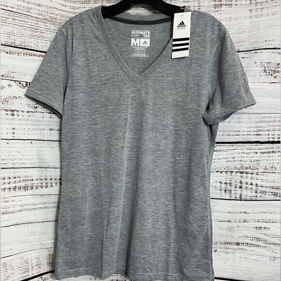 Adidas unlimited Tee Womens Medium V neck  Heather Gray Polyester New - Picture 1 of 10